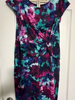 Women’s Asymmetrical Floral Knot Dress - Purple Teal Pink